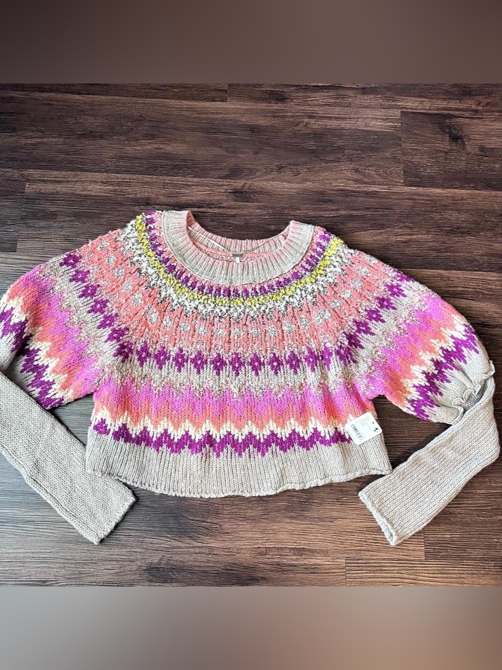 Free People Sweater Home For The Holidays Wool Blend Size Large Raspberry Combo